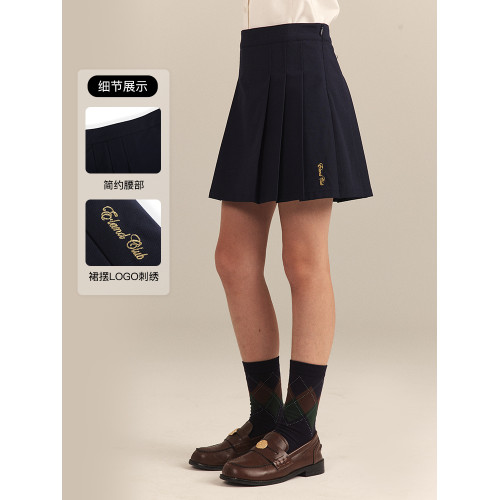 eland kids衣戀童裝春秋女童百褶裙學院風半身裙畢業復古短裙裙子
