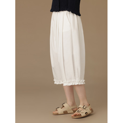 哈齒童裝兒童白色休閒褲高級感百搭寬松木耳邊七分褲長褲女童夏季