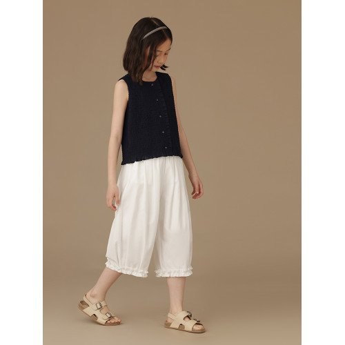 哈齒童裝兒童白色休閒褲高級感百搭寬松木耳邊七分褲長褲女童夏季