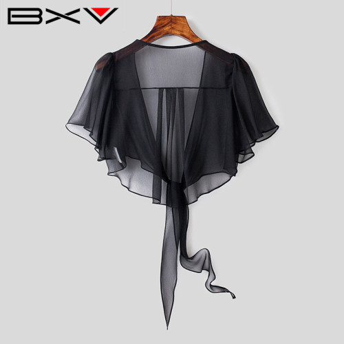 BXV黑色真絲防曬開衫女2025夏季新款薄款外搭防曬服桑蠶絲防曬衣
