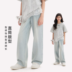 女童牛仔褲夏季2025初中生兒童復古軟牛仔濶腿褲中大童外穿休閒褲