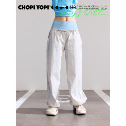 chopiyopi童裝 兒童拼接腰頭運動長褲女童春裝2025新款防曬工裝褲