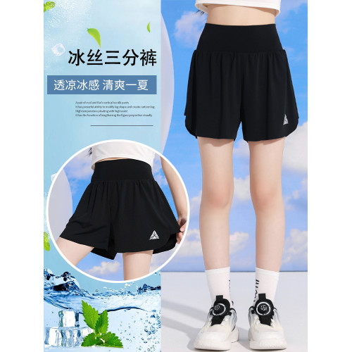 女童短褲夏季外穿兒童2025新款黑色運動冰絲三分大童速乾休閒褲子