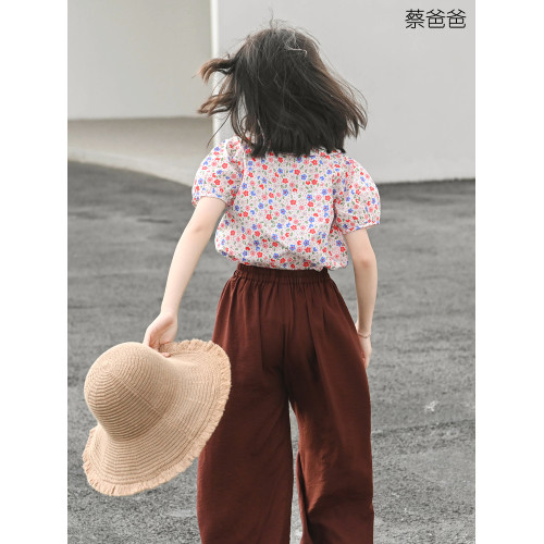 蔡爸爸原創童裝 紅色夏裝輕薄濶腿褲文藝休閒女童少女長褲686+511