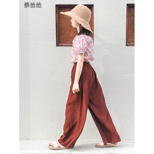 蔡爸爸原創童裝 紅色夏裝輕薄濶腿褲文藝休閒女童少女長褲686+511