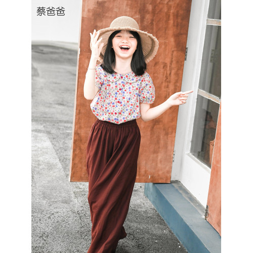 蔡爸爸原創童裝 紅色夏裝輕薄濶腿褲文藝休閒女童少女長褲686+511