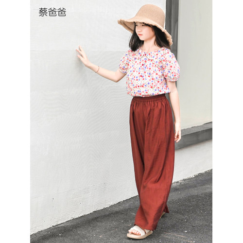 蔡爸爸原創童裝 紅色夏裝輕薄濶腿褲文藝休閒女童少女長褲686+511
