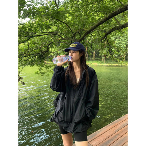 黑色防曬衣女2025夏季新款戶外山系寬松輕薄透氣防紫外線防曬服潮