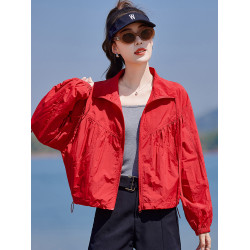 紅色防曬衣女薄款短外套女夏季2025新款小個子時尚透氣防曬服上衣