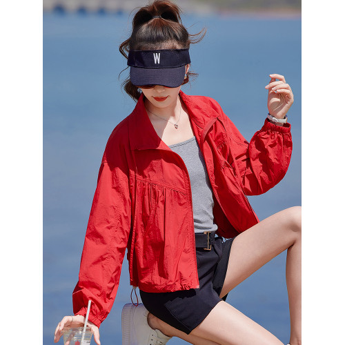 紅色防曬衣女薄款短外套女夏季2025新款小個子時尚透氣防曬服上衣