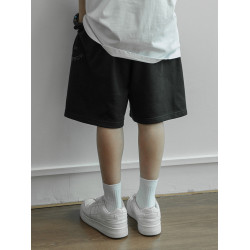 男童褲子夏薄款五分褲親子裝大童夏季寬松衛褲黑色短褲灰色休閒褲