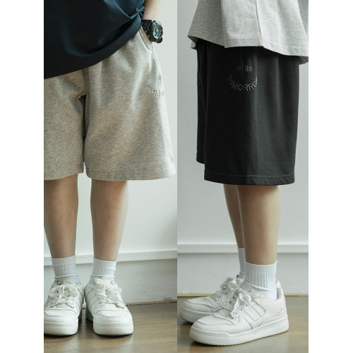 男童褲子夏薄款五分褲親子裝大童夏季寬松衛褲黑色短褲灰色休閒褲