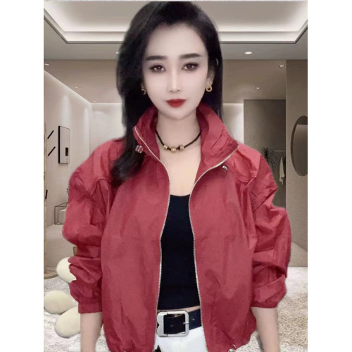 網紅洋氣防曬衣女潮款長袖立領抽繩設計純色時尚百搭休閒防曬外套