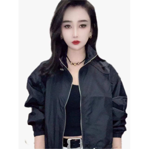 網紅洋氣防曬衣女潮款長袖立領抽繩設計純色時尚百搭休閒防曬外套