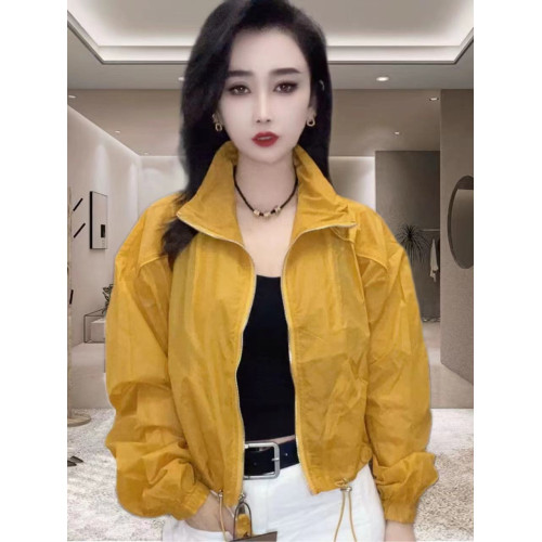 網紅洋氣防曬衣女潮款長袖立領抽繩設計純色時尚百搭休閒防曬外套
