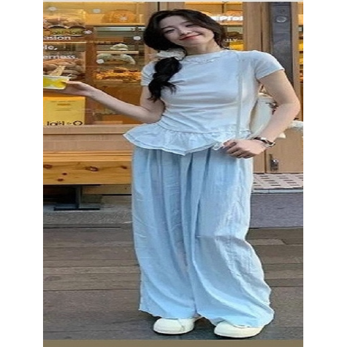 夏季新款高腰直筒小個子慵懶棉麻冰絲濶腿褲子女顯瘦山本褲女爆款