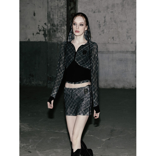 badblood美式復古拼接迷彩防曬服休閒戶外辣妹短款透視超薄防曬衣