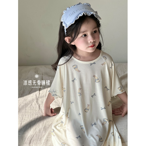 女童睡裙夏季薄款莫代爾2025新款兒童睡衣小女孩寶寶中大童家居服