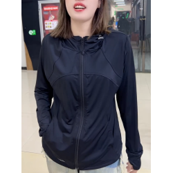 夏季款時尚純色連帽拉鍊款防曬衣女百搭顯瘦減齡上衣通勤防曬外套