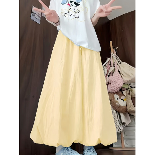 女童褲子夏季薄款涼感花苞褲兒童奶呼呼冰絲燈籠褲中大童超火裙褲