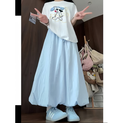 女童褲子夏季薄款涼感花苞褲兒童奶呼呼冰絲燈籠褲中大童超火裙褲