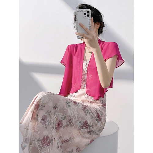 2025韓春夏防曬衣真絲短袖小披肩女桑蠶絲短外套短款坎肩開衫百搭