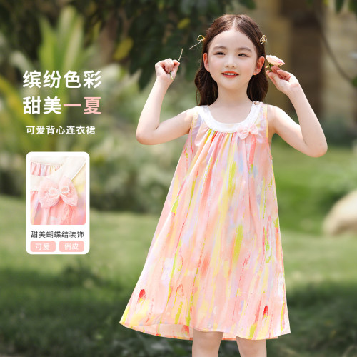 女童純棉連衣裙2025夏季新款洋氣兒童清新公主裙子女孩無袖背心裙