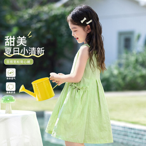 女童純棉連衣裙2025夏季新款洋氣兒童清新公主裙子女孩無袖背心裙