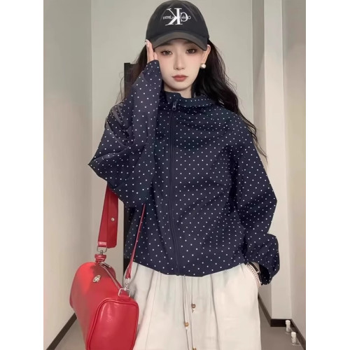 波點連帽防曬衣女2025新款夏季薄款寬松時尚休閒百搭開衫上衣外套