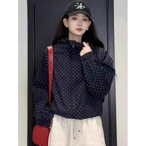 波點連帽防曬衣女2025新款夏季薄款寬松時尚休閒百搭開衫上衣外套