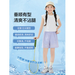 女童速乾褲子夏季2025新款兒童冰絲運動褲寬松中大童短褲外穿夏裝