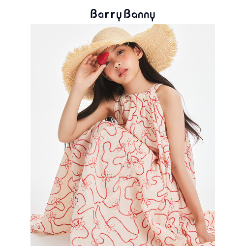 BarryBanny女童連衣裙2025夏季新款中大童法式度假風洋氣無袖裙子