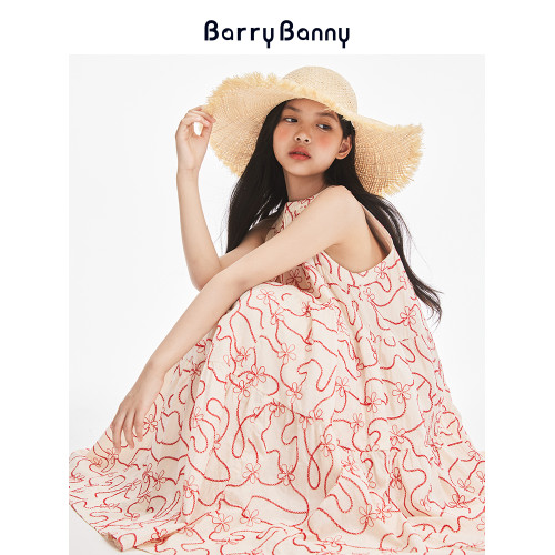 BarryBanny女童連衣裙2025夏季新款中大童法式度假風洋氣無袖裙子