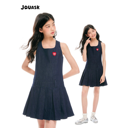 JOUASK女童牛仔連衣裙夏季2025新款中大童休閒洋氣兒童無袖長裙夏