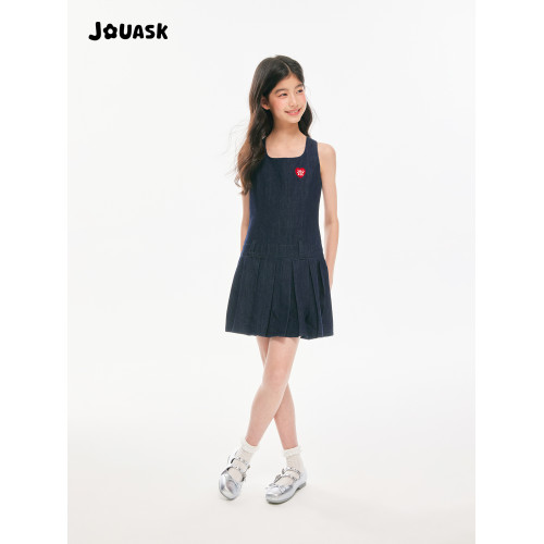 JOUASK女童牛仔連衣裙夏季2025新款中大童休閒洋氣兒童無袖長裙夏