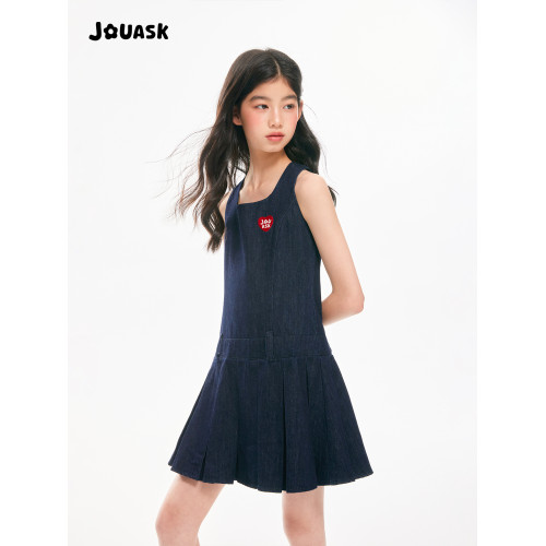JOUASK女童牛仔連衣裙夏季2025新款中大童休閒洋氣兒童無袖長裙夏