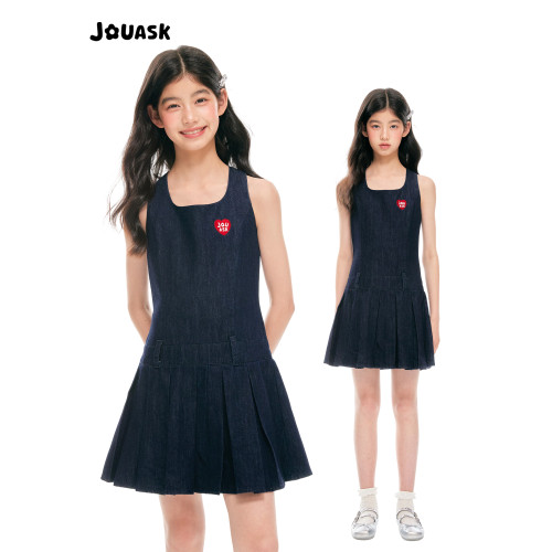JOUASK女童牛仔連衣裙夏季2025新款中大童休閒洋氣兒童無袖長裙夏
