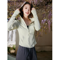 Basic House/百家好冰絲涼感防曬衣戶外連帽修身短款防曬服女夏季
