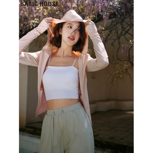 Basic House/百家好冰絲涼感防曬衣戶外連帽修身短款防曬服女夏季
