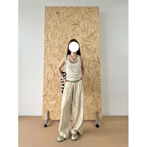fuccykee冰絲濶腿褲女2025夏季新款寬松垂墜感肌理感拖地直筒褲