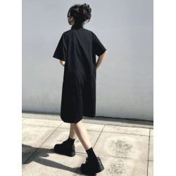 黑色寬松工裝連體褲暗黑系酷颯風女裝夏季薄款短袖襯衫短褲連體衣
