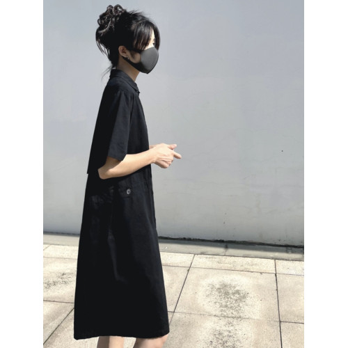 黑色寬松工裝連體褲暗黑系酷颯風女裝夏季薄款短袖襯衫短褲連體衣