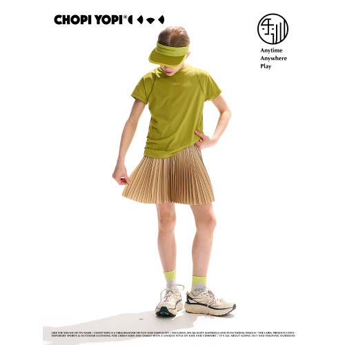 chopiyopi童裝 女童漸變色半身裙壓褶夏季兒童運動潮流百褶短裙