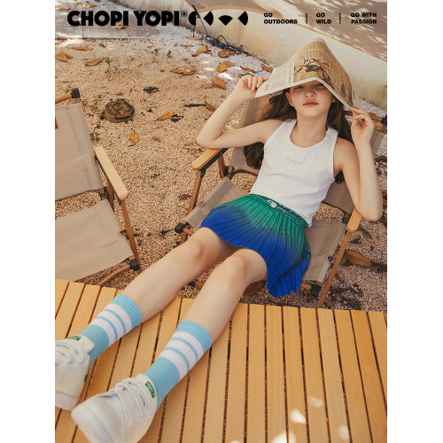 chopiyopi童裝 女童漸變色半身裙壓褶夏季兒童運動潮流百褶短裙