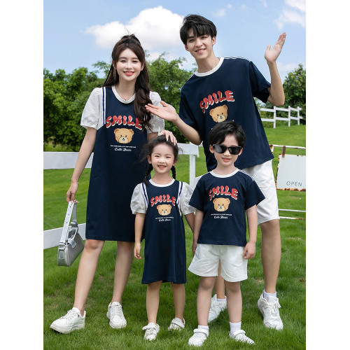 親子裝2025新款網紅炸街夏天母子一家三口時尚休閒夏裝套裝連衣裙
