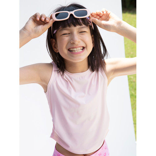 瘋狂因子兒童抽褶背心女童抗菌吸溼透氣無袖T恤夏季薄款速乾上衣