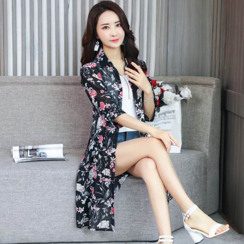 防曬衣女披肩開衫夏季中長款配吊帶裙子外搭罩衫真絲雪紡襯衫外套