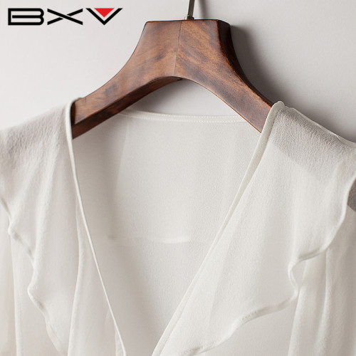 BXV喇叭袖真絲防曬衣女短款2025夏新款桑蠶絲荷葉邊開衫飄逸披肩