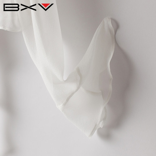 BXV喇叭袖真絲防曬衣女短款2025夏新款桑蠶絲荷葉邊開衫飄逸披肩