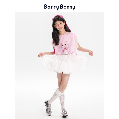 BarryBanny女童蓬蓬蛋糕裙2025夏季新款女孩短裙白色紗裙仙女裙